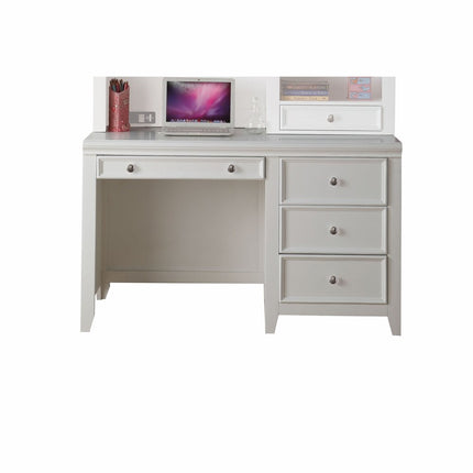 White Wood Computer Desk With 3 Drawers And Keyboard Drawer HomeRoots