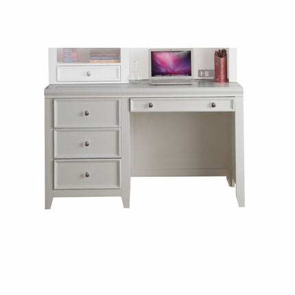 White Wood Computer Desk With 3 Drawers And Keyboard Drawer HomeRoots