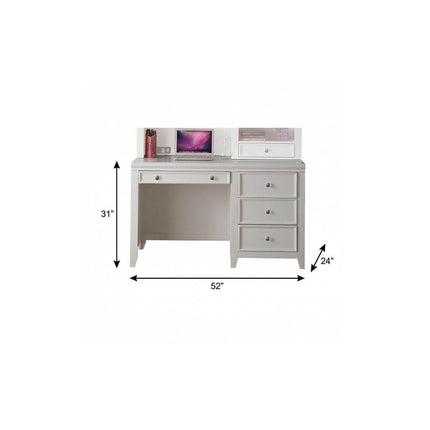 White Wood Computer Desk With 3 Drawers And Keyboard Drawer HomeRoots