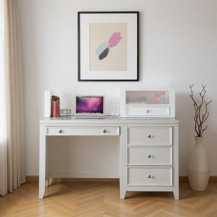 White Wood Computer Desk With 3 Drawers And Keyboard Drawer HomeRoots