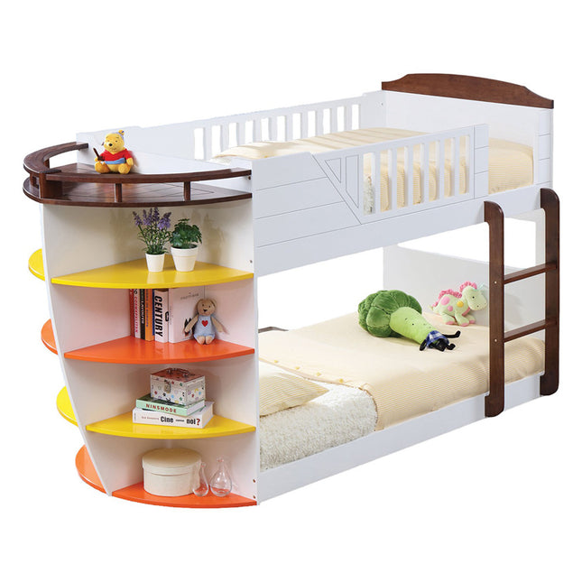 ACME 37715 Neptune Twin Bunk Bed with Storage Shelves, White & Chocolate (1Set/4Ctn)