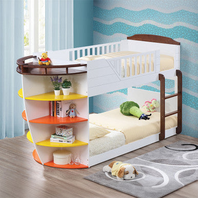 ACME 37715 Neptune Twin Bunk Bed with Storage Shelves, White & Chocolate (1Set/4Ctn) ACME Furniture