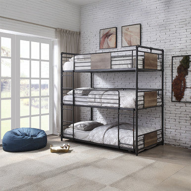 ACME 37820 Brantley Triple Bunk Bed - Twin, Sandy Black & Dark Bronze Hand-Brushed (1Set/2Ctn) ACME Furniture