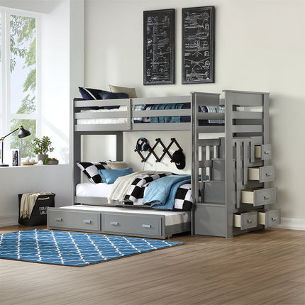 ACME 37870 Allentown Gray Twin/Twin Bunk Bed With Storage Ladder &Trundle ACME Furniture