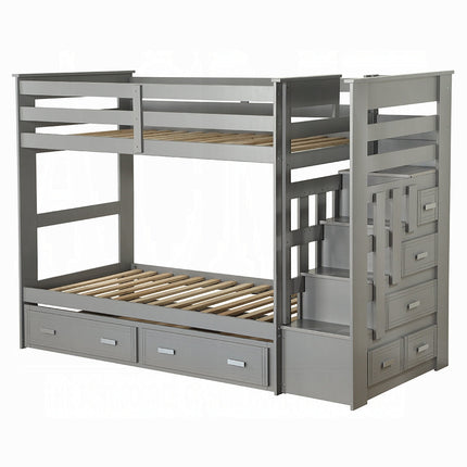ACME 37870 Allentown Gray Twin/Twin Bunk Bed With Storage Ladder &Trundle ACME Furniture