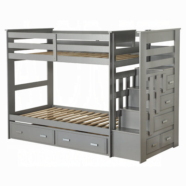 ACME 37870 Allentown Gray Twin/Twin Bunk Bed With Storage Ladder &Trundle ACME Furniture