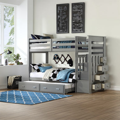 ACME 37870 Allentown Gray Twin/Twin Bunk Bed With Storage Ladder &Trundle ACME Furniture