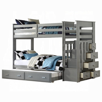 ACME 37870 Allentown Gray Twin/Twin Bunk Bed With Storage Ladder &Trundle ACME Furniture