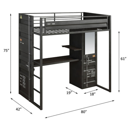 ACME 37965 Cargo Storage Twin Loft Bed, Gunmetal Finish(1Set/2Ctn)