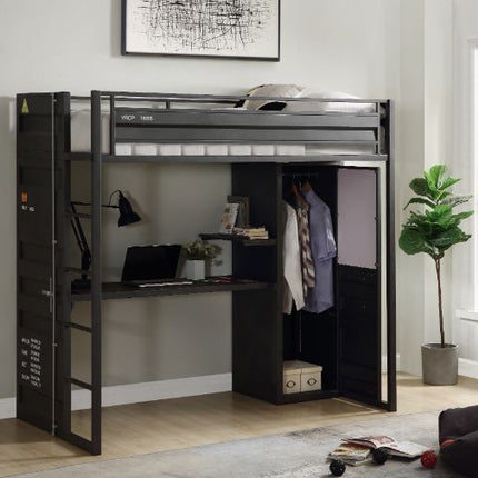 ACME 37965 Cargo Storage Twin Loft Bed, Gunmetal Finish(1Set/2Ctn)