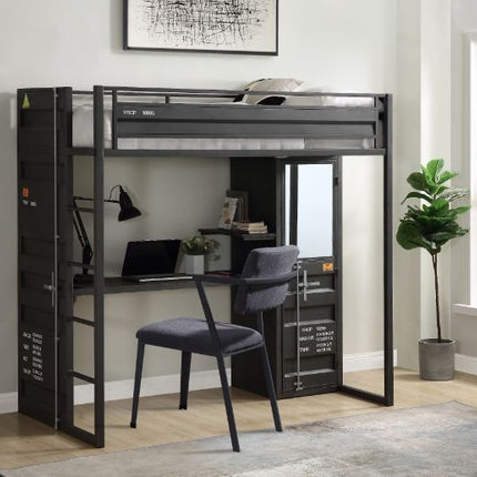ACME 37965 Cargo Storage Twin Loft Bed, Gunmetal Finish(1Set/2Ctn)