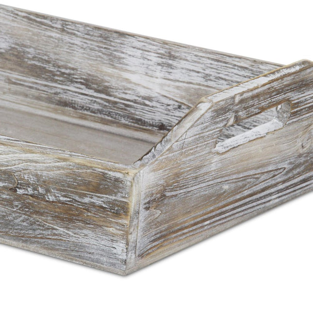 White Rustic Finish Wood Serving Tray With Handles HomeRoots