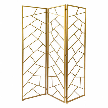 71" Gold IronFolding Three Panel Screen Room Divider HomeRoots