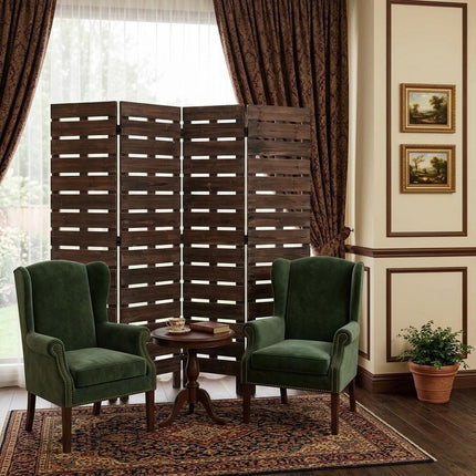 72" Brown Folding Four Panel Screen Room Divider HomeRoots