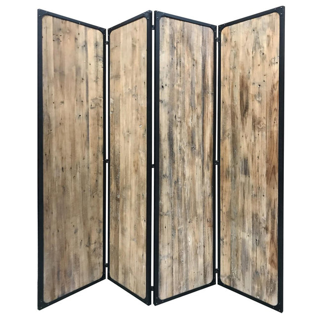 84" Brown Solid Wood Folding Four Panel Screen Room Divider HomeRoots
