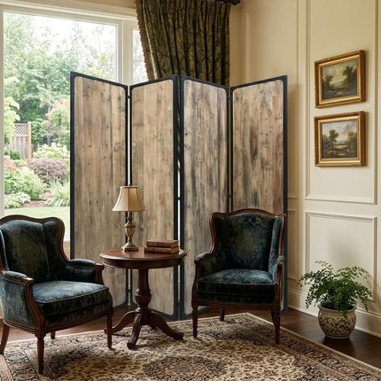84" Brown Solid Wood Folding Four Panel Screen Room Divider HomeRoots