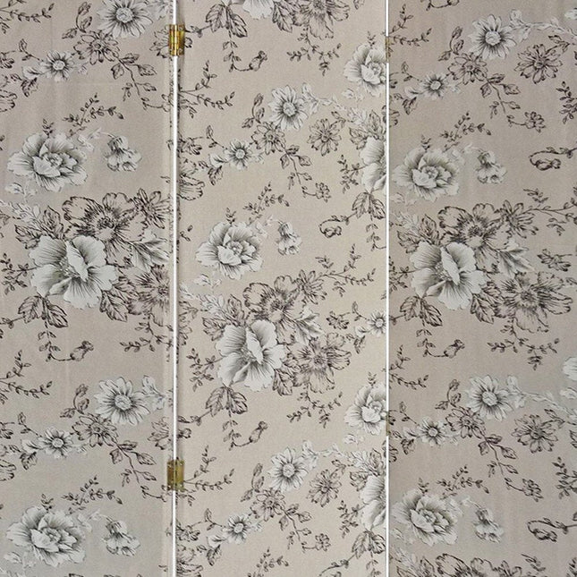 71" Beige and Black Fabric Folding Three Panel Screen Room Divider HomeRoots
