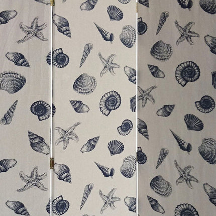71" Blue and Beige Fabric Folding Three Panel Screen Room Divider HomeRoots