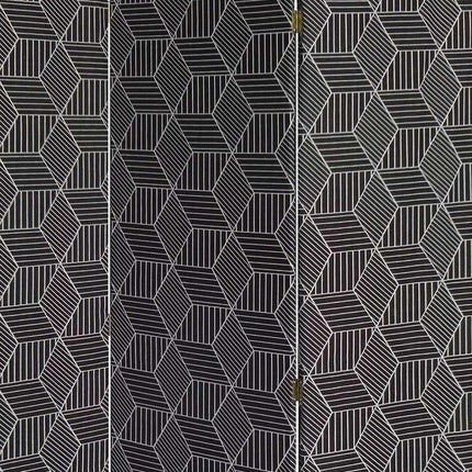 71" Black and White Fabric Folding Three Panel Screen Room Divider HomeRoots