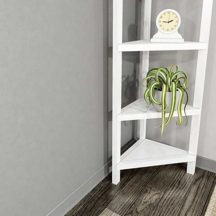 White Solid Wood Corner Bookcase HomeRoots