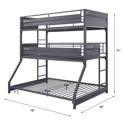 ACME 37995 Cargo Twin/Twin/Full Triple Bunk Bed, Gunmetal Finish(1Set/2Ctn)