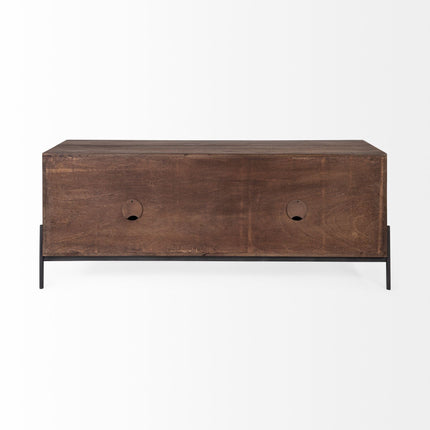 62" Brown and Black Solid Wood Cabinet Enclosed Storage TV Stand HomeRoots