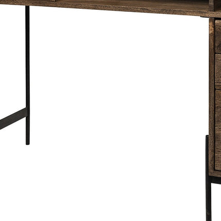 56" Medium Brown Wooden Writing Desk With 3 Drawers And 3 Open Shelves HomeRoots