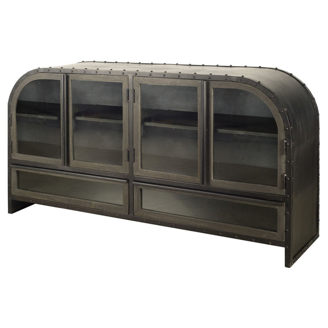 62" Dark Brown Iron Two Drawer Sideboard with Four Glass Doors HomeRoots