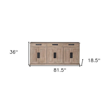 82" Brown Solid Wood Three Drawer Sideboard with Six Doors HomeRoots