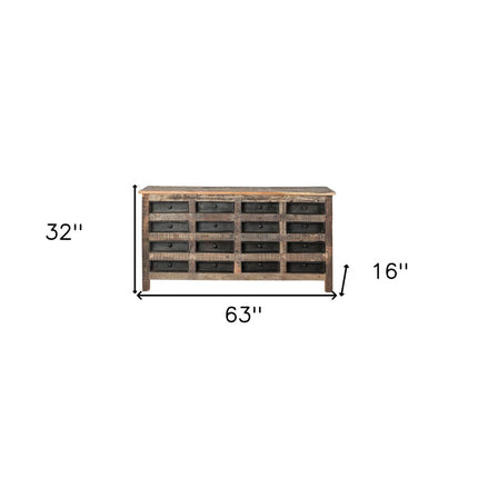 63" Brown and Black Solid Wood 16 Drawer Sideboard HomeRoots