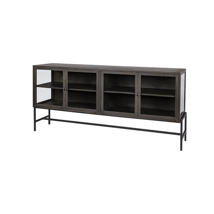 70" Black Solid Wood Sideboard with Four Glass Doors HomeRoots