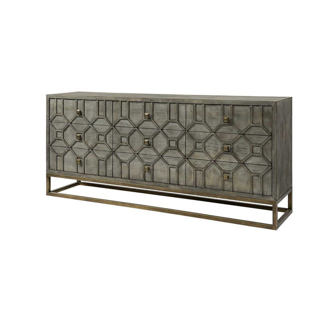 16" Brown And Antiqued Gold Solid Wood Nine Drawer Sideboard HomeRoots