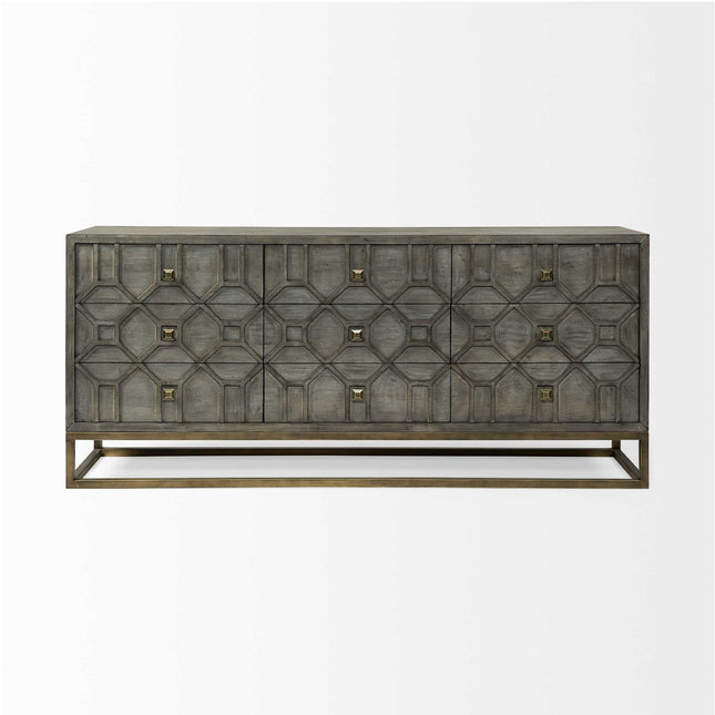 16" Brown And Antiqued Gold Solid Wood Nine Drawer Sideboard HomeRoots