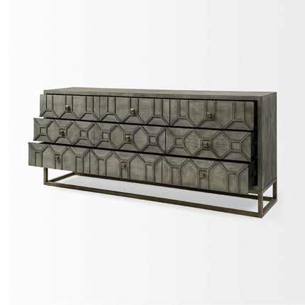 16" Brown And Antiqued Gold Solid Wood Nine Drawer Sideboard HomeRoots