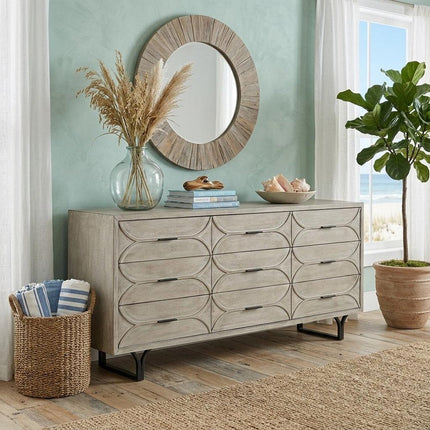 70" Light Brown Solid Wood Nine Drawer Sideboard HomeRoots