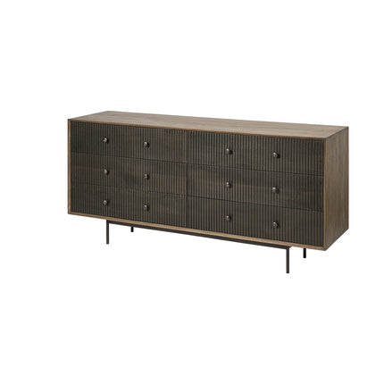 70" Brown and Black Solid Wood Six Drawer Sideboard HomeRoots