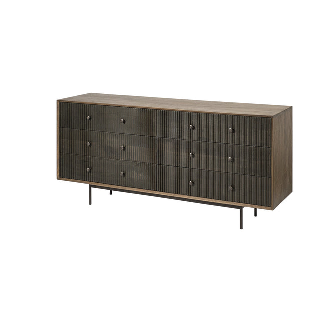 70" Brown and Black Solid Wood Six Drawer Sideboard HomeRoots