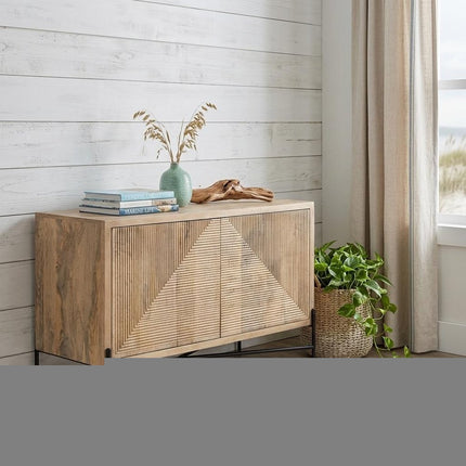78" Brown Solid Wood Sideboard with Four Doors HomeRoots