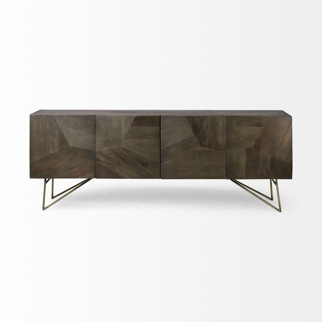 17" Dark Brown Solid Wood Sideboard with Four Doors HomeRoots