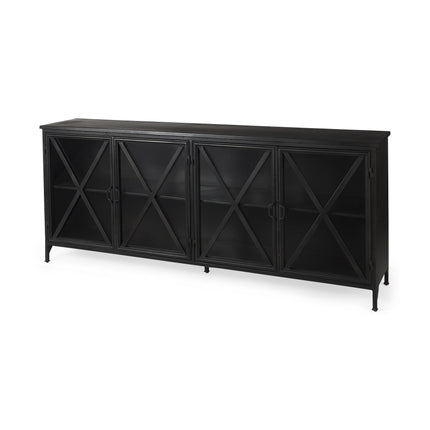 16" Black Iron Sideboard with Four Glass Doors HomeRoots