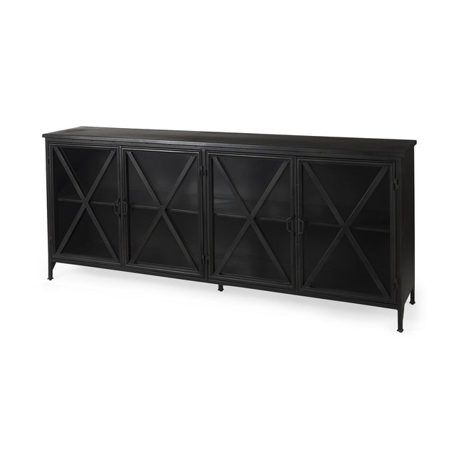 16" Black Iron Sideboard with Four Glass Doors HomeRoots