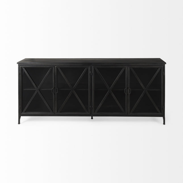 16" Black Iron Sideboard with Four Glass Doors HomeRoots