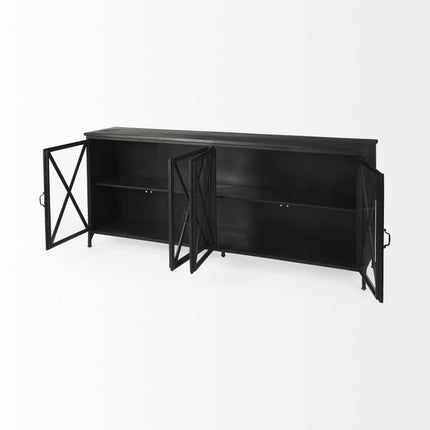 16" Black Iron Sideboard with Four Glass Doors HomeRoots