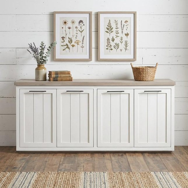 73" Brown and White Solid Wood Sideboard with Four Doors HomeRoots