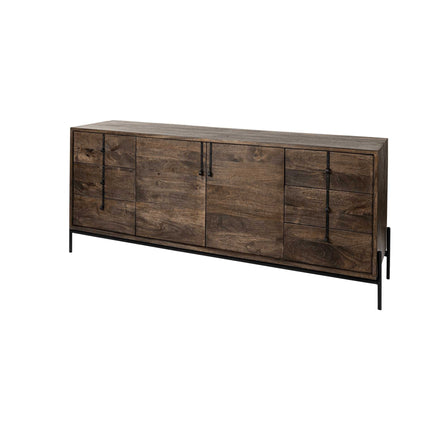 72" Brown Solid Wood Six Drawer Sideboard with Two Doors HomeRoots