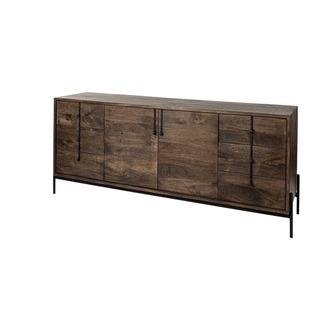 72" Brown Solid Wood Six Drawer Sideboard with Two Doors HomeRoots