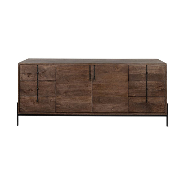 72" Brown Solid Wood Six Drawer Sideboard with Two Doors HomeRoots