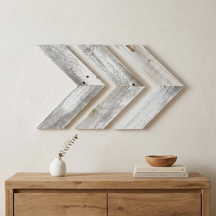 Set of Three White Distressed Wood Hanging Arrow Dimensional Sculptures HomeRoots