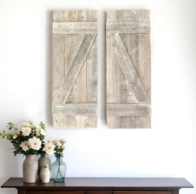 Set Of Two Rustic Weathered Grey Wood Decorative Window Shutters HomeRoots