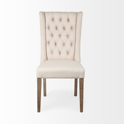 Tufted Cream and Brown Upholstered Linen Wing Back Dining Side Chair HomeRoots